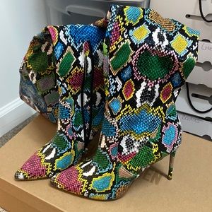 Brand new Steven Madden tall bright multi snake skin boot